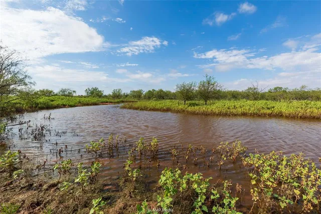 a view of a lake with houses in the back