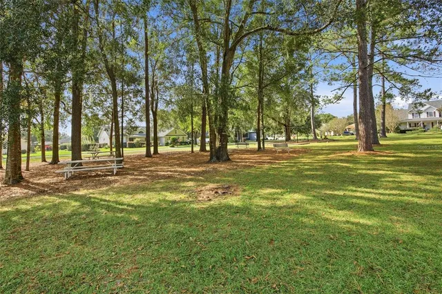 an aerial view of residential house with outdoor space and trees all around