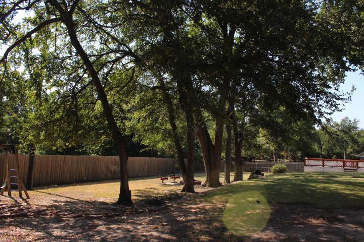 2020 Arbor Bend Road Bonham, TX 75418 - Photo 16 of 19 Expansive outdoor space featuring mature trees, a wood privacy fence, and a raised wood deck with white railings