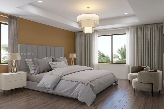 a bedroom with a bed and a couch