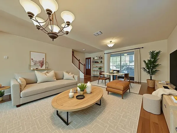 a living room with furniture chandelier and a chandelier