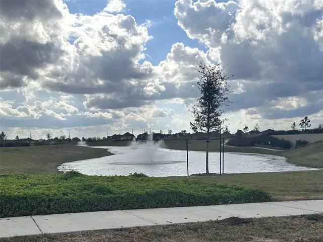 a view of a lake from a yard