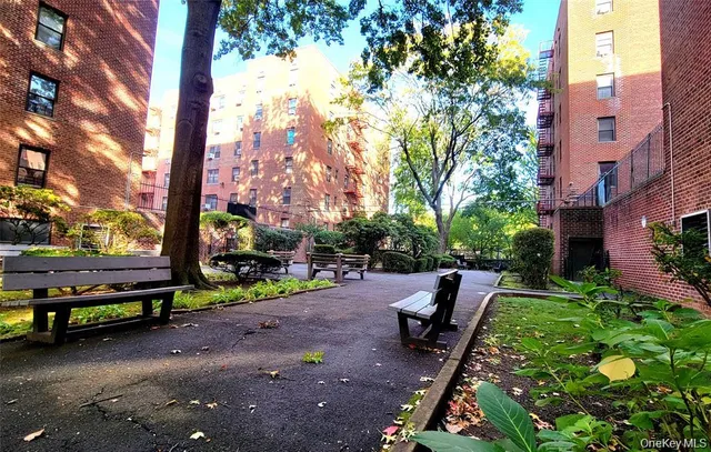 a view of a bench in a yard