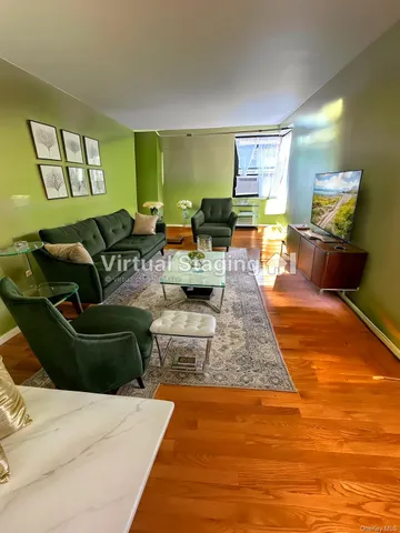 a living room with furniture and a rug