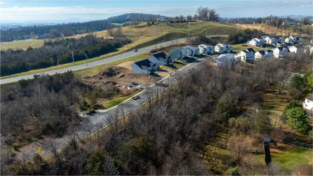 a view of a city with mountains in the background