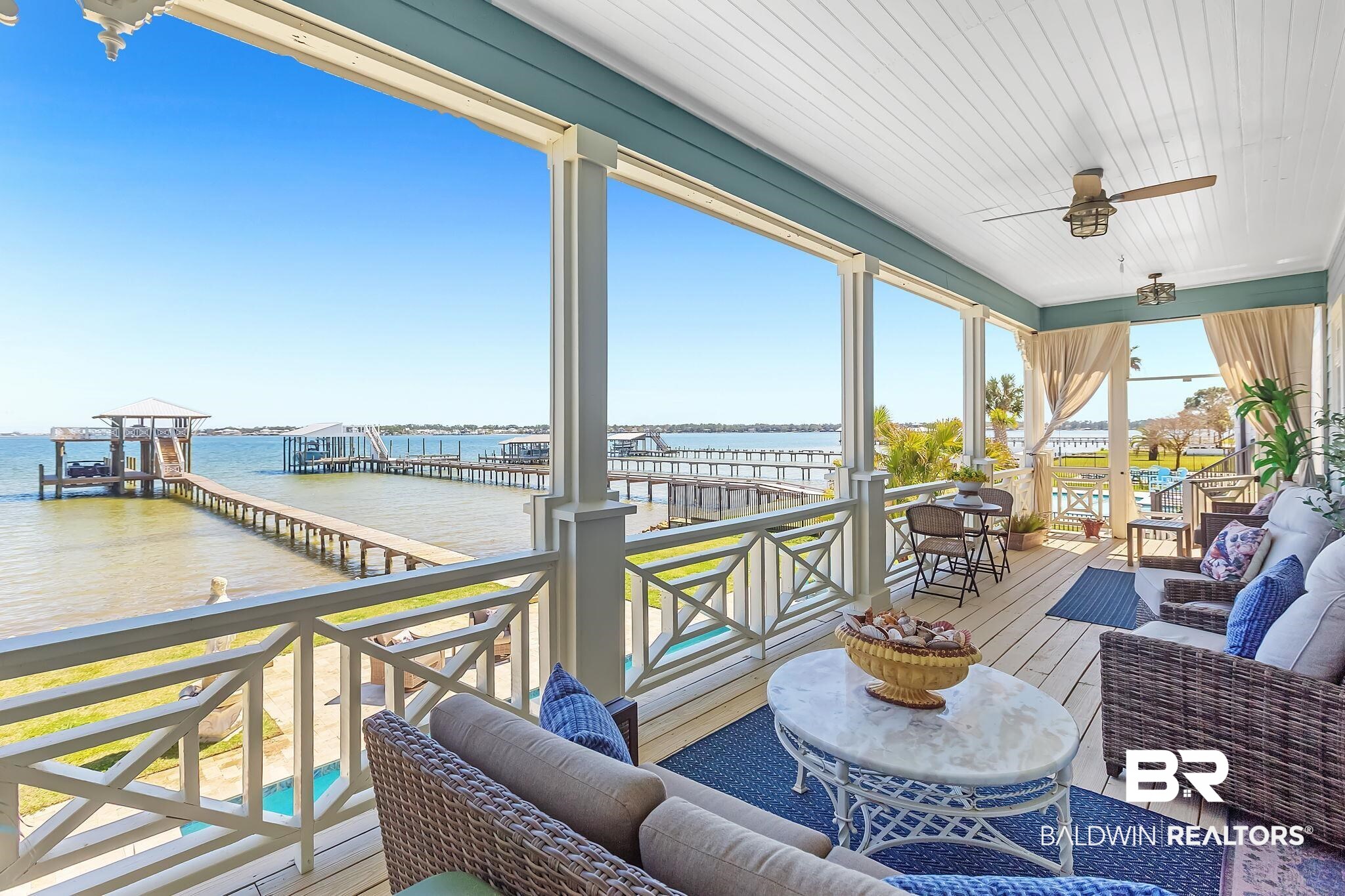 6434 County Road 95 Elberta, AL 36530 - Photo 49 of 99 Sunroom / solarium featuring a water view, outdoor seating, and ceiling fan