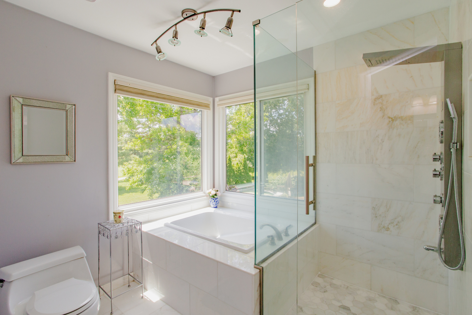 608 Raintree Road Buffalo Grove, IL 60089 - Photo 46 of 59 a bathroom with a granite countertop sink a toilet and shower