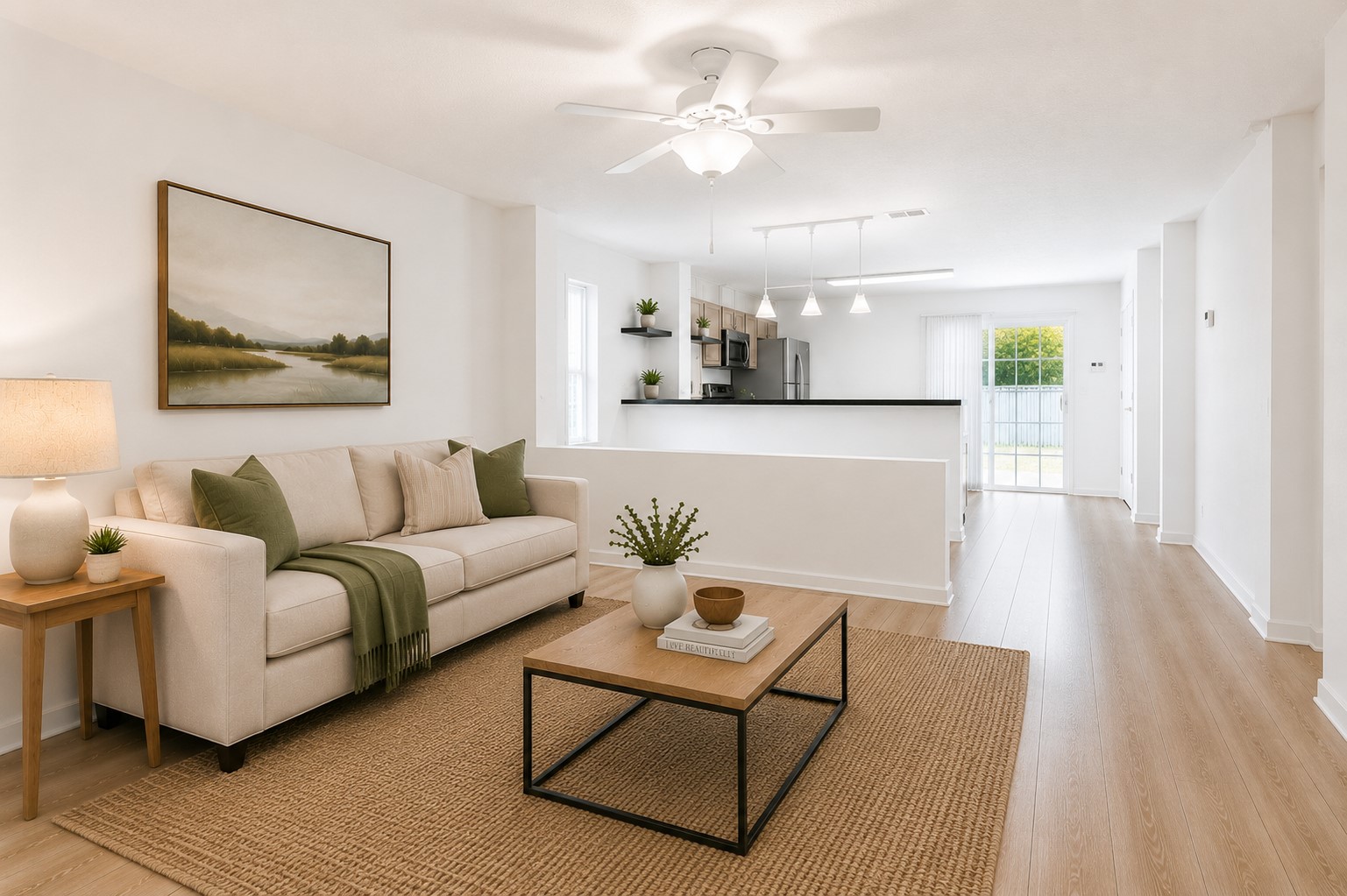 13827 Spring Heath Road Pflugerville, TX 78660 - Photo 5 of 20 Natural light illuminates an open-concept living space with sleek flooring and contemporary finishes. Digitally Staging.
