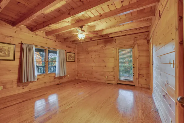 a view of a wooden door
