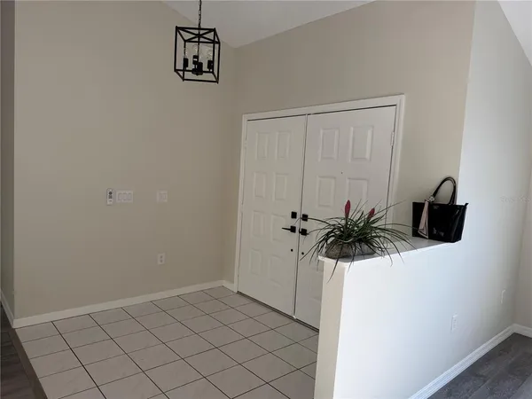 a view of a hallway with a potted plant