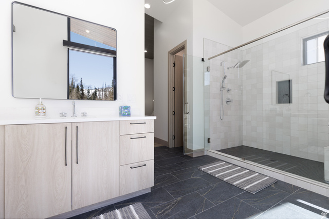 160 Ridgeview Street, Unit 7B Brian Head, UT 84719 - Photo 27 of 40 Primary bathroom featuring vanity and a shower stall