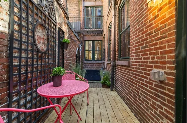 a outdoor view with a seating space