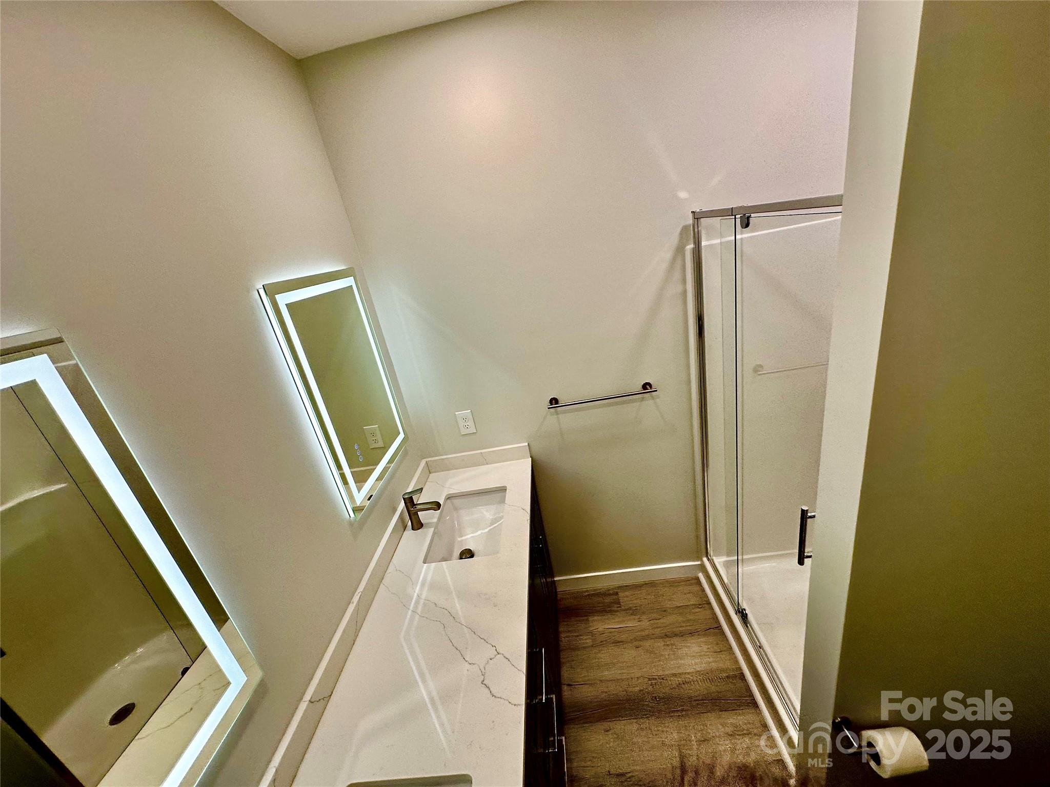 1171 Peach Orchard Road Jefferson, SC 29718 - Photo 16 of 30 a bathroom with a sink a toilet a mirror and shower