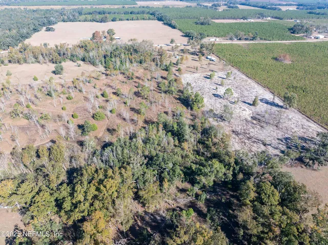 an aerial view of a house with a yard and lake view in back