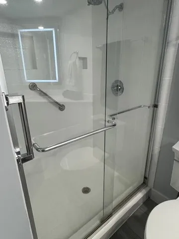 a bathroom with a shower