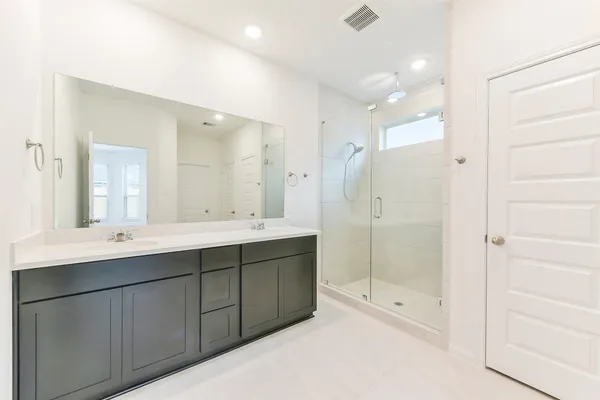 a bathroom with a sink and a shower