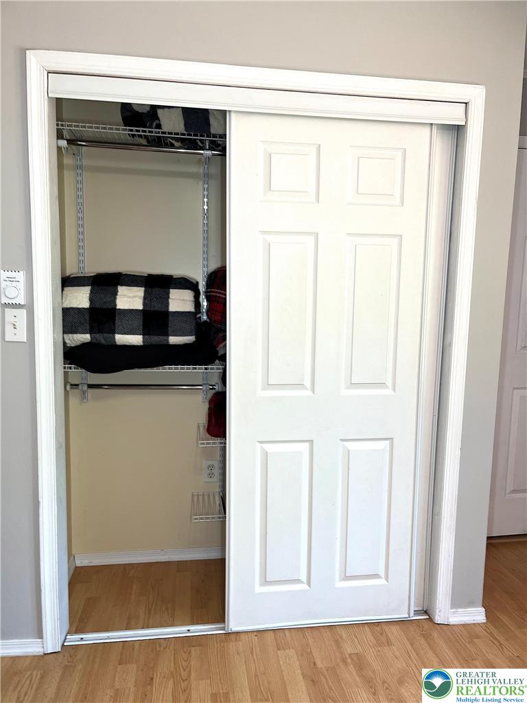 1646 Clover Road Long Pond, PA 18334 - Photo 11 of 24 Functional sliding doors open to reveal structured storage space over warm wood flooring.