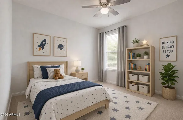 a bedroom with a large bed and a window