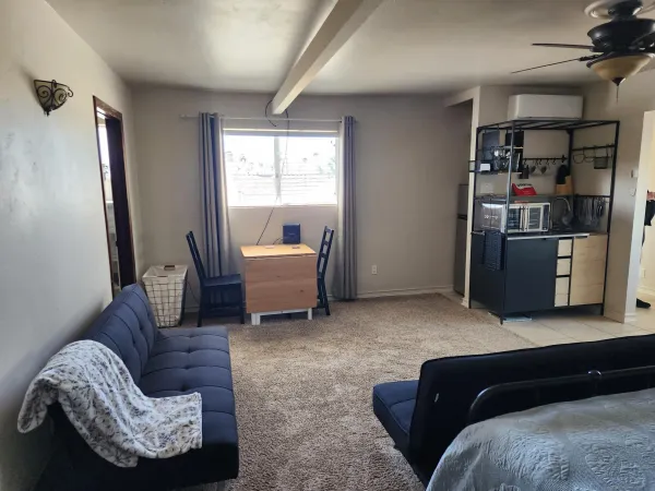 a living room with furniture and a window