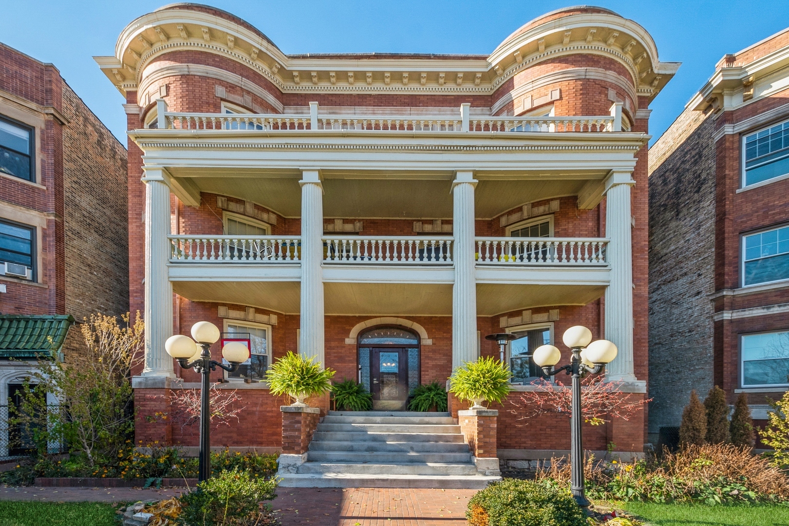 a view of a building with a balcony
