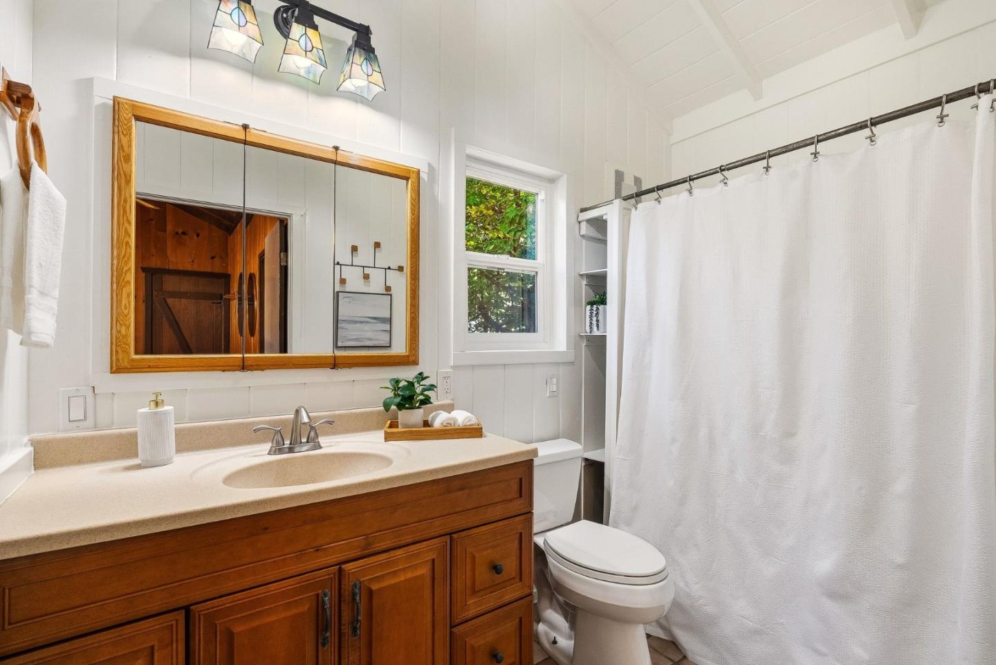 194 Lazy Woods Road Felton, CA 95018 - Photo 33 of 58 a bathroom with a sink a toilet and a mirror
