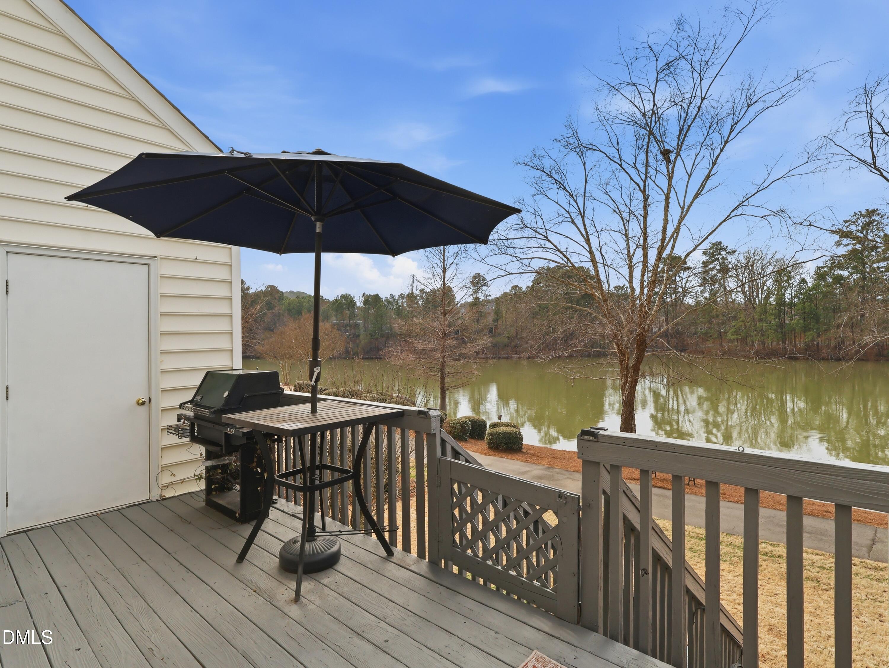 300 Nottinghill Walk Apex, NC 27502 - Photo 24 of 29 a view of a deck with table and chairs under an umbrella