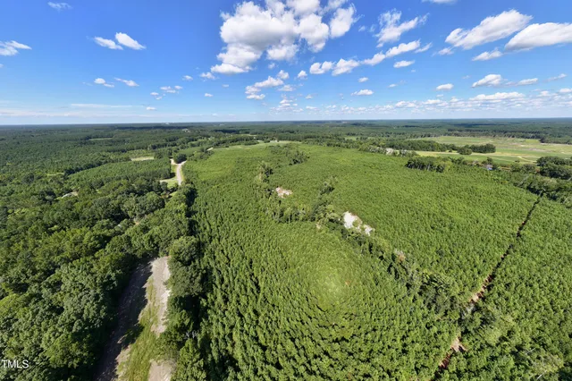 a view of a yard with an trees in the background