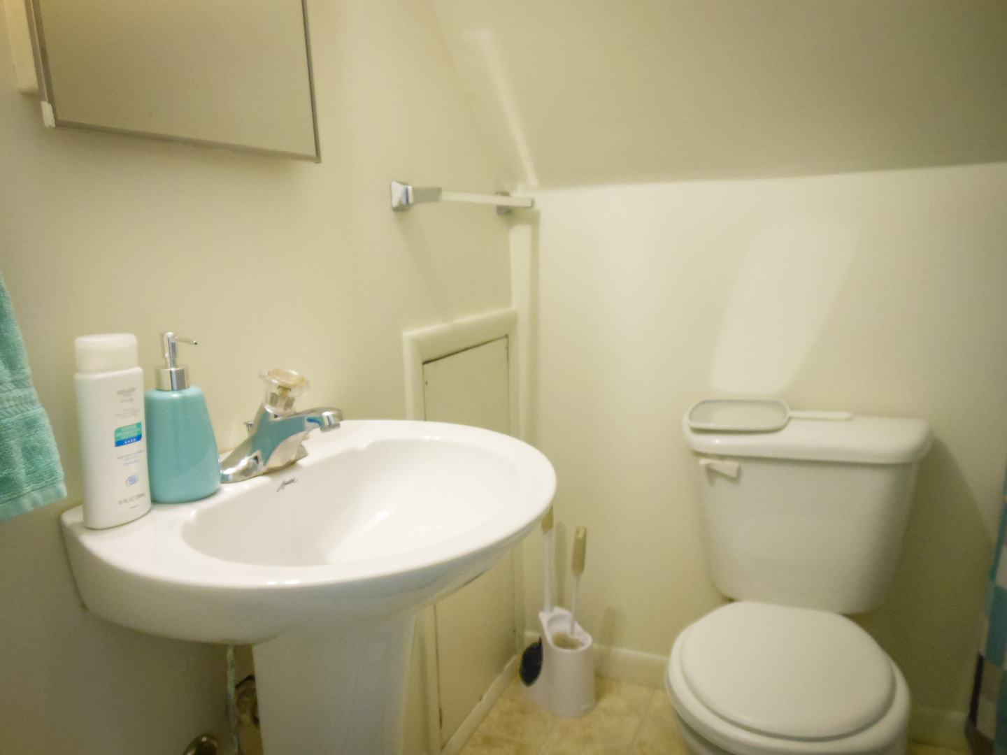 203 5th Avenue Rochelle, IL 61068 - Photo 8 of 25 a bathroom with a sink a toilet and a mirror