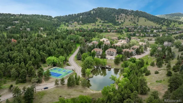 a view of a swimming pool with a yard