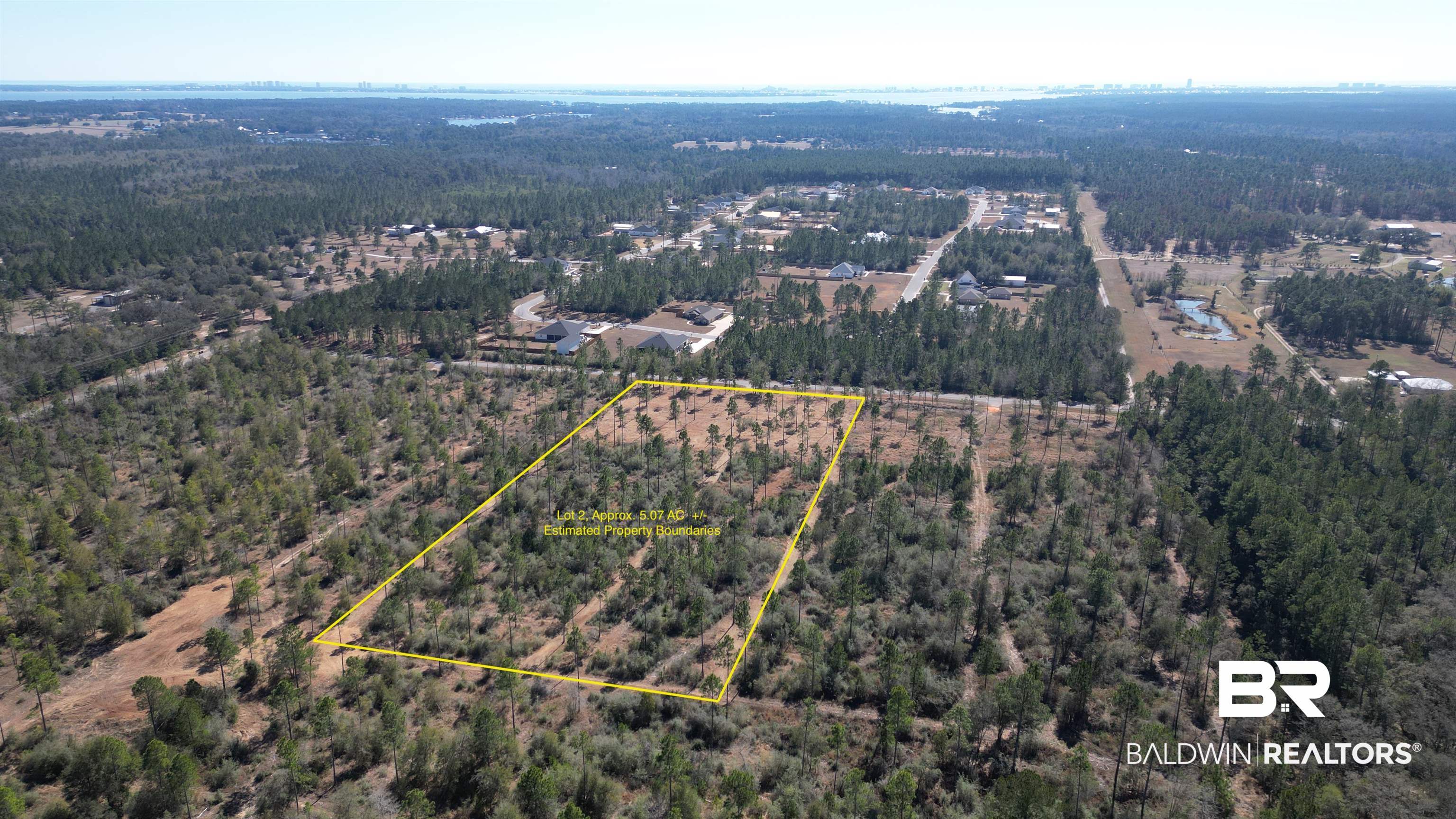 0 Archie Road Elberta, AL 36530 - Photo 5 of 16 Aerial view of property's location featuring a forest and property boundaries highlighted
