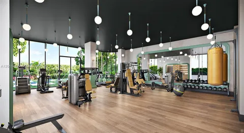 a view of a room with gym equipment