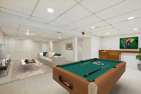 a room with pool table
