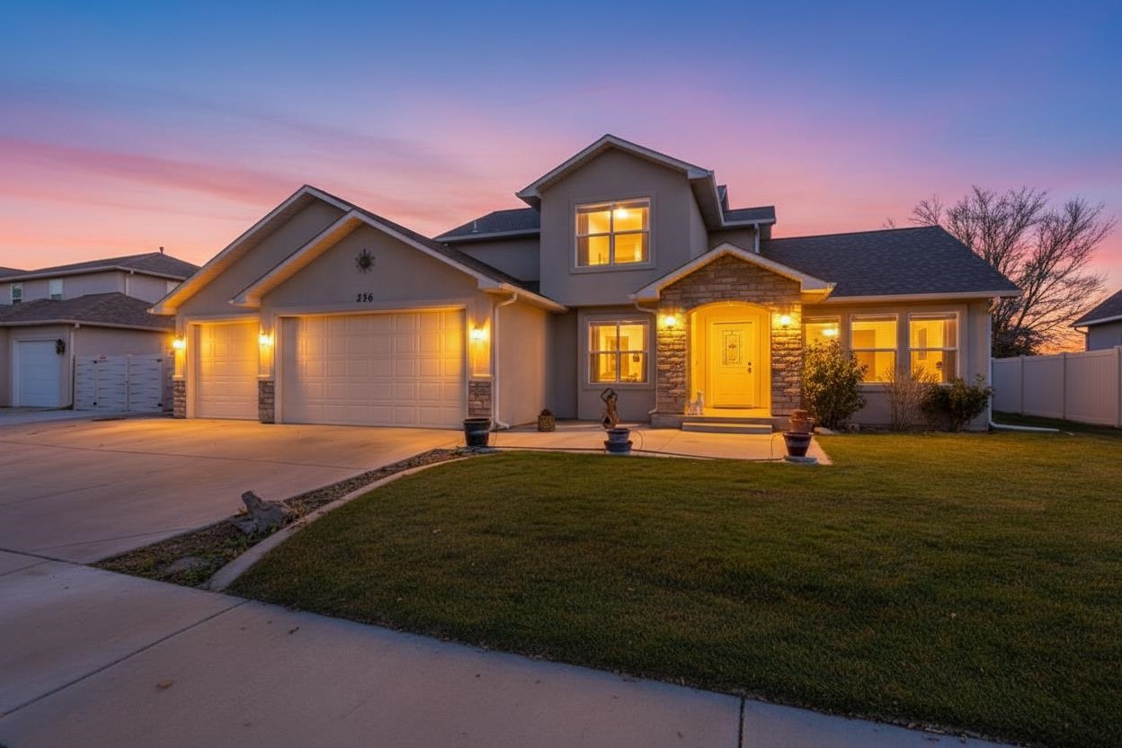a front view of a house with a garden