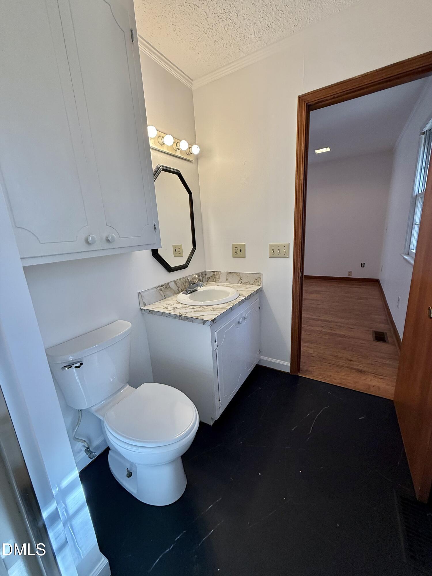2320 Poindexter Road Hurdle Mills, NC 27541 - Photo 23 of 57 a bathroom with a granite countertop toilet sink and mirror