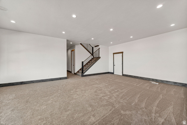 300 Knoll Loop, Unit 227 Fish Haven, ID 83287 - Photo 27 of 56 Below grade area with recessed lighting and light carpet