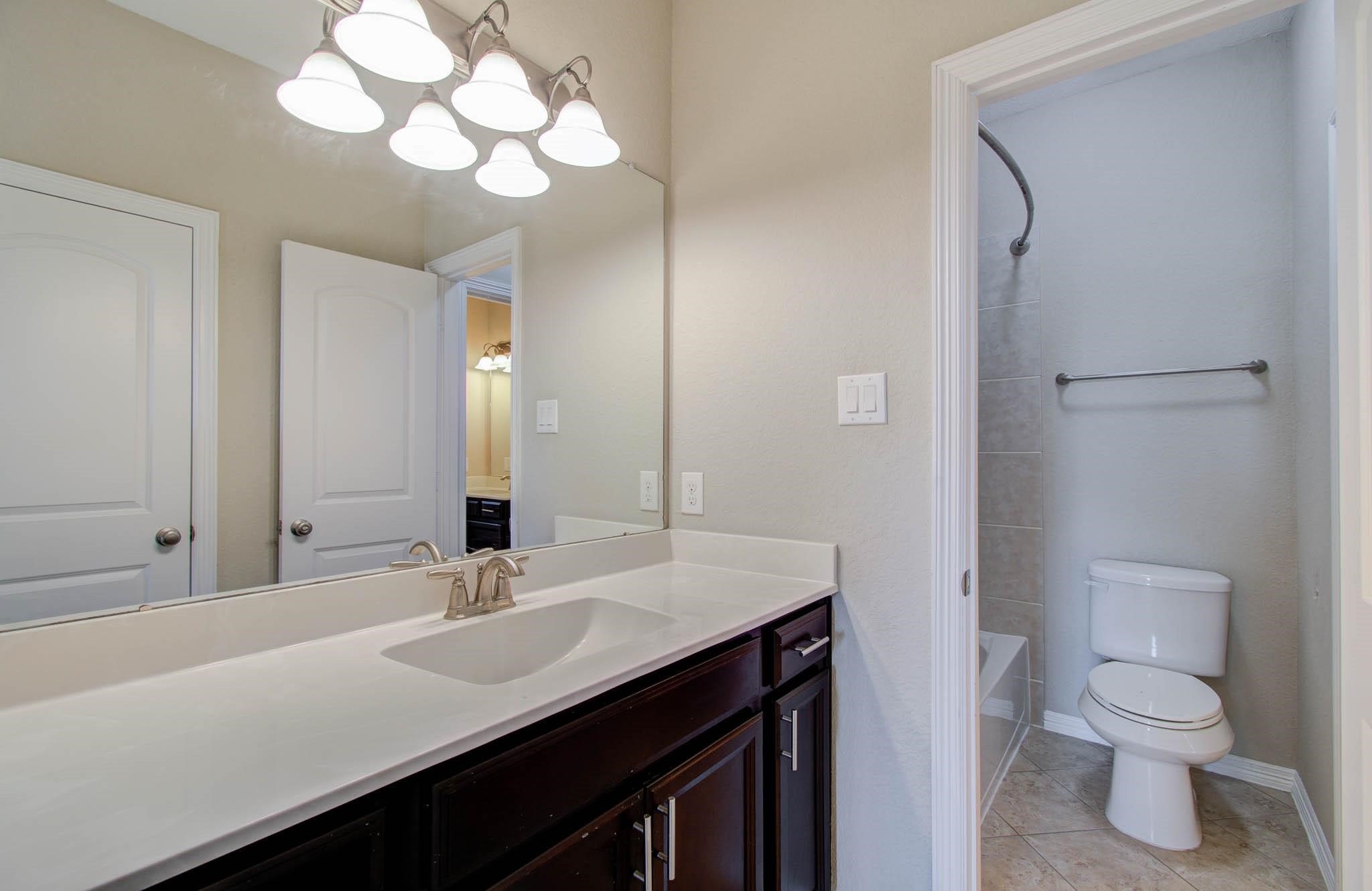 27911 Seger Bnd Trail Spring, TX 77386 - Photo 44 of 49 a bathroom with a sink a toilet and a mirror