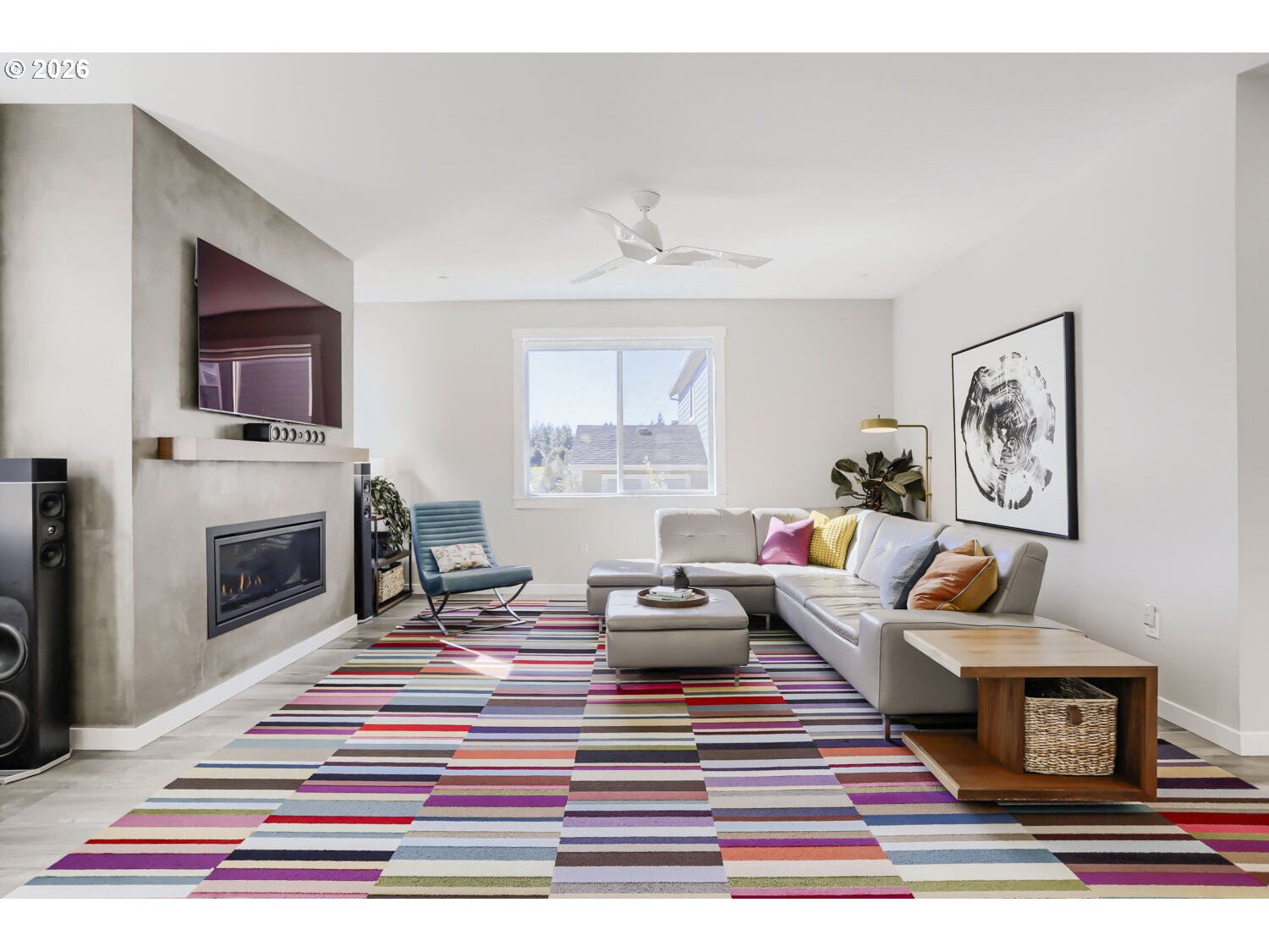 9957 Southwest 173rd Avenue Beaverton, OR 97007 - Photo 11 of 45 a living room with furniture a fireplace and a flat screen tv