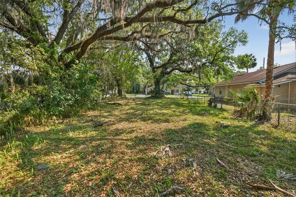 a big yard with lots of green space and trees