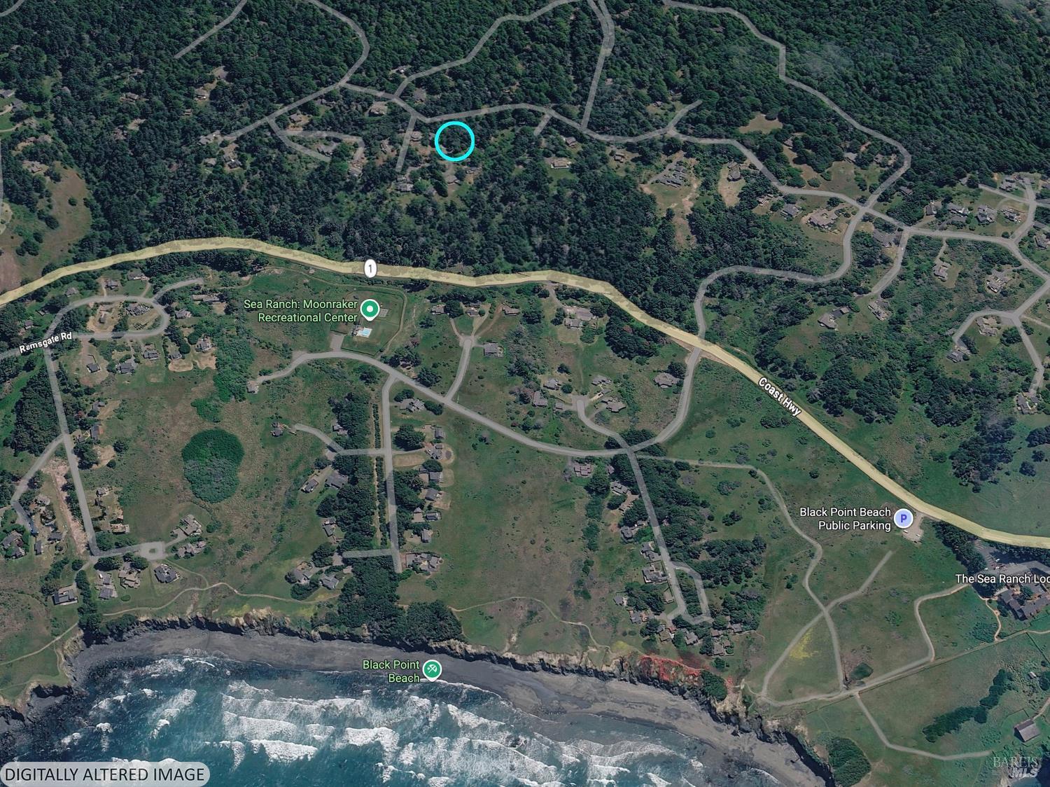 76 Compass Close The Sea Ranch, CA 95497 - Photo 28 of 29 Approximate location of the property in reference to Highway 1, the Moonraker Recreation Center, Black Point Beach, and the Sea Ranch Lodge.