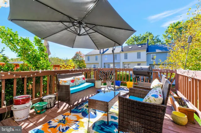 an outdoor space with seating