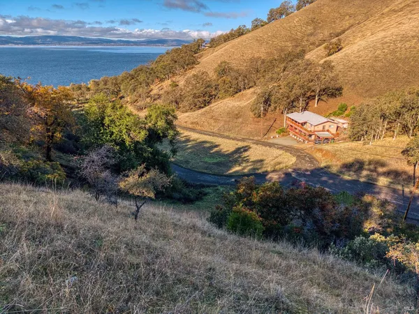 a view of a lake with a mountain