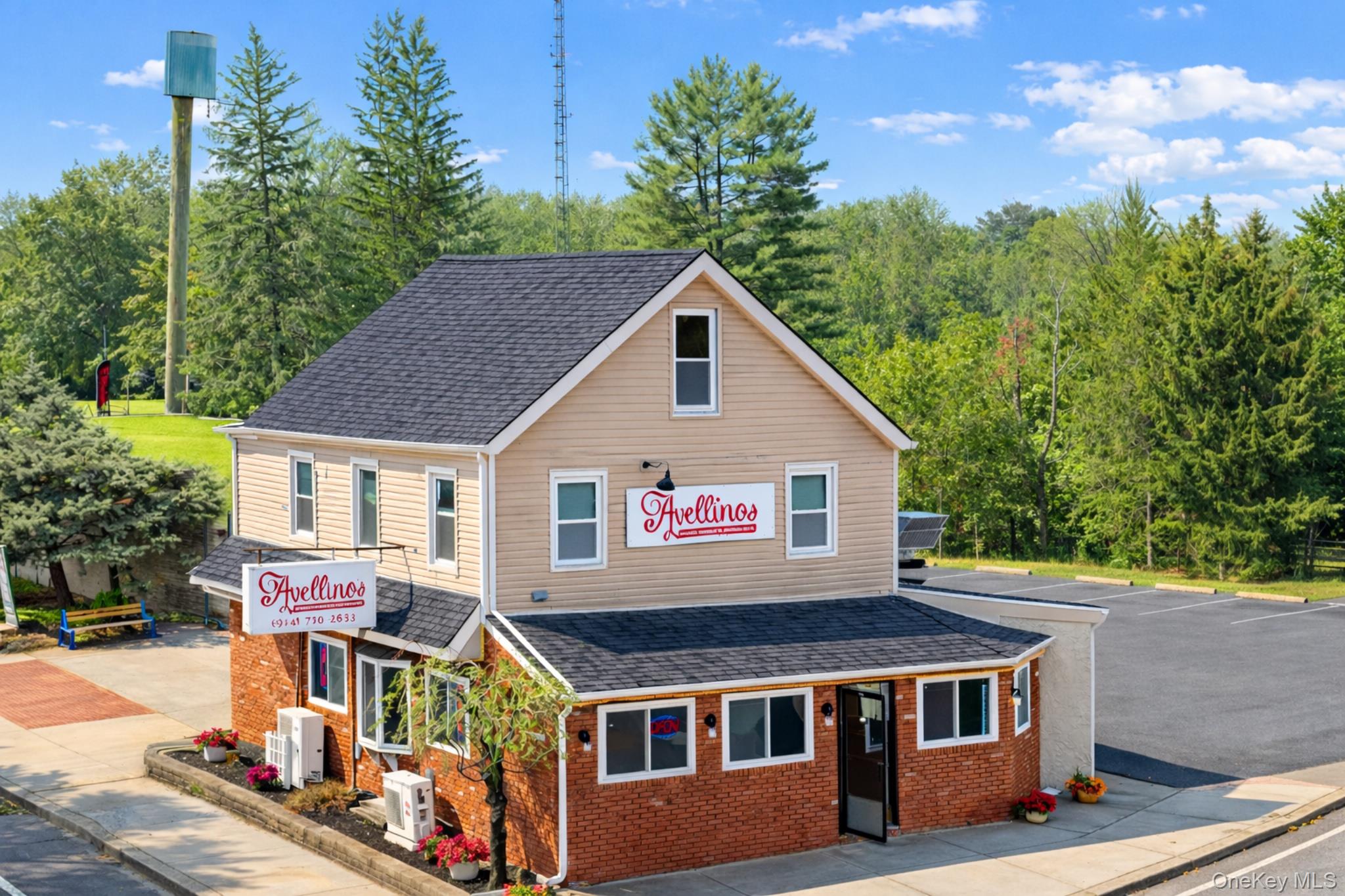 a aerial view of a house with a yard