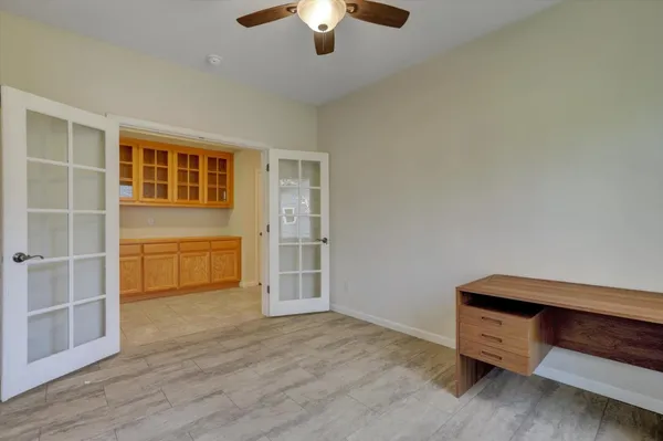 a room with table and closet