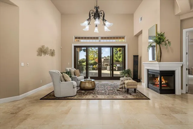 a view of a hallway with seating area