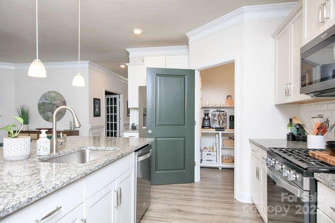 4245 Millstream Road Denver, NC 28037 - Photo 8 of 47 a kitchen with granite countertop a sink cabinets and stainless steel appliances