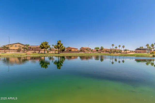 a view of a lake with houses