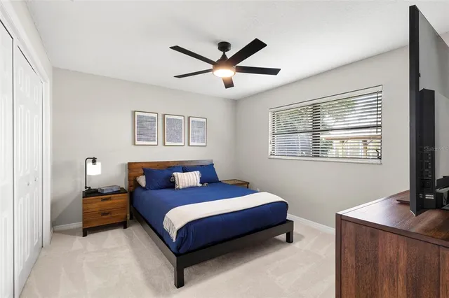 a view of a lake with a city