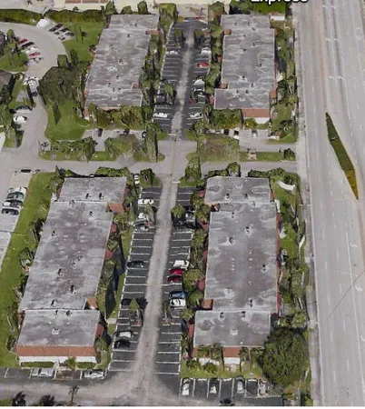 an aerial view of waterside residential houses
