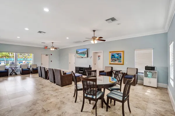 a outdoor space with furniture and lots of tables