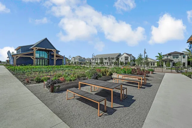 an aerial view of a city with lots of residential buildings ocean and mountain view in back